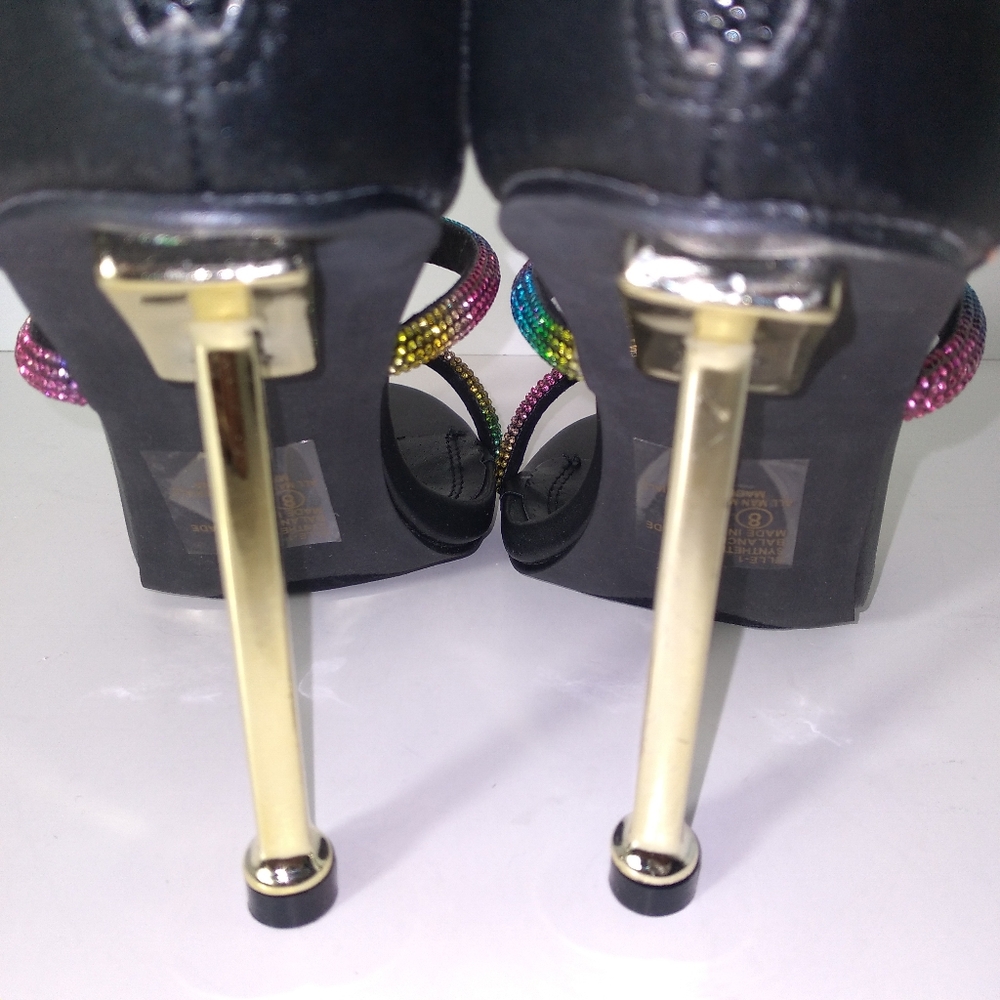 Chase + Chloe Women's Black/Multicolor 3 Strap Zip Up Heels Size 8 - Picture 8 of 10
